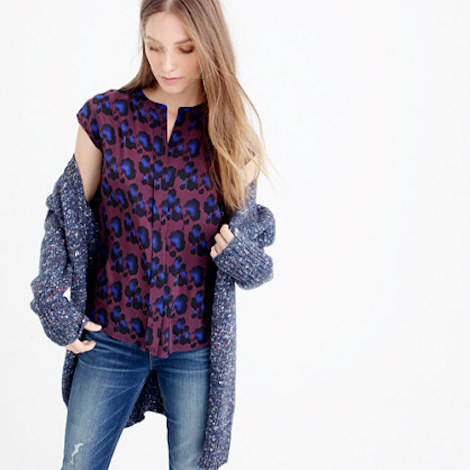 leopard cobalt blouse